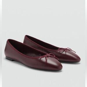 Mango Burgundy Leather Flats
